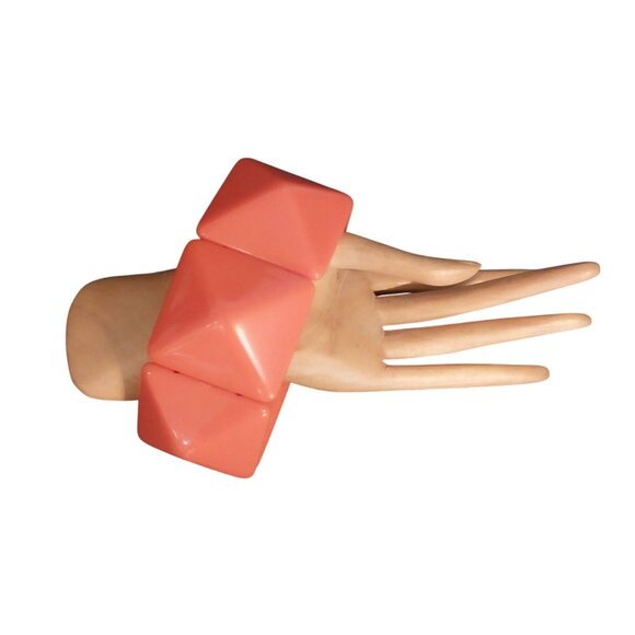 Vintage Bracelet Chunky Orange Statement Bracelet Stretchy - Picture 2 of 5